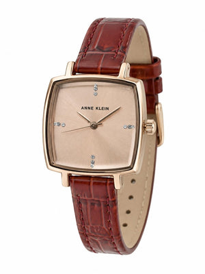 Orzu Watches - Anne Klein Rose Gold Dial Brown Leather Women's Watch