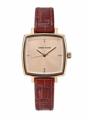 Orzu Watches - Anne Klein Rose Gold Dial Brown Leather Women's Watch