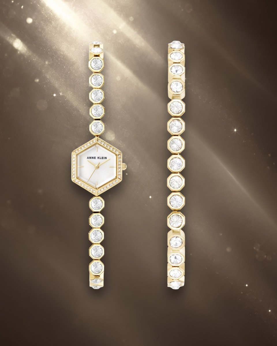 Orzu Watches - ANNE KLEIN White Mother-Of-Pearl Gold Tone Metal Hexagon Watch