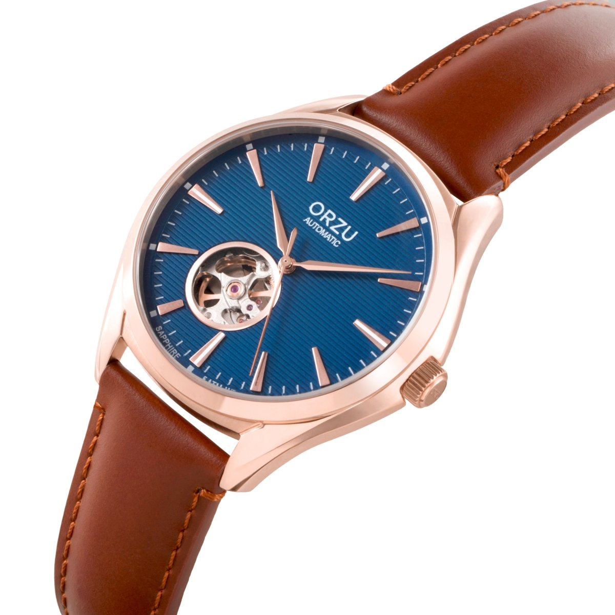 Orzu Watches - Automatic - Blue Rose Gold Interchangeable Leather