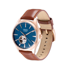 Orzu Watches - Automatic - Blue Rose Gold Interchangeable Leather