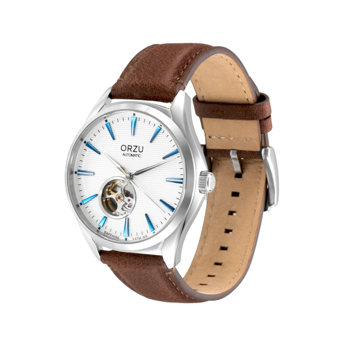 Orzu Watches - Automatic - White Steel Interchangeable Leather