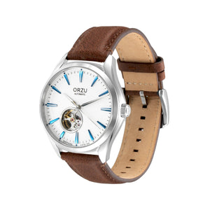 Orzu Watches - Automatic - White Steel Interchangeable Leather
