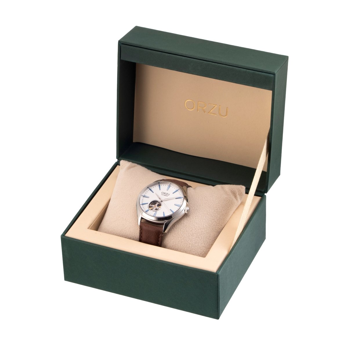 Orzu Watches - Automatic - White Steel Interchangeable Leather