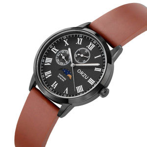 Orzu Watches - Black Multifunction - Interchangeable Leather Strap