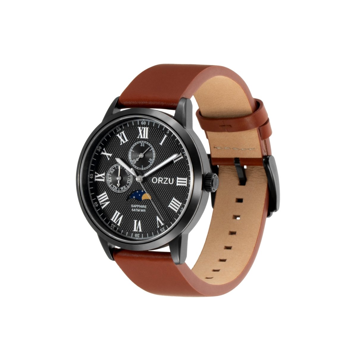 Orzu Watches - Black Multifunction - Interchangeable Leather Strap