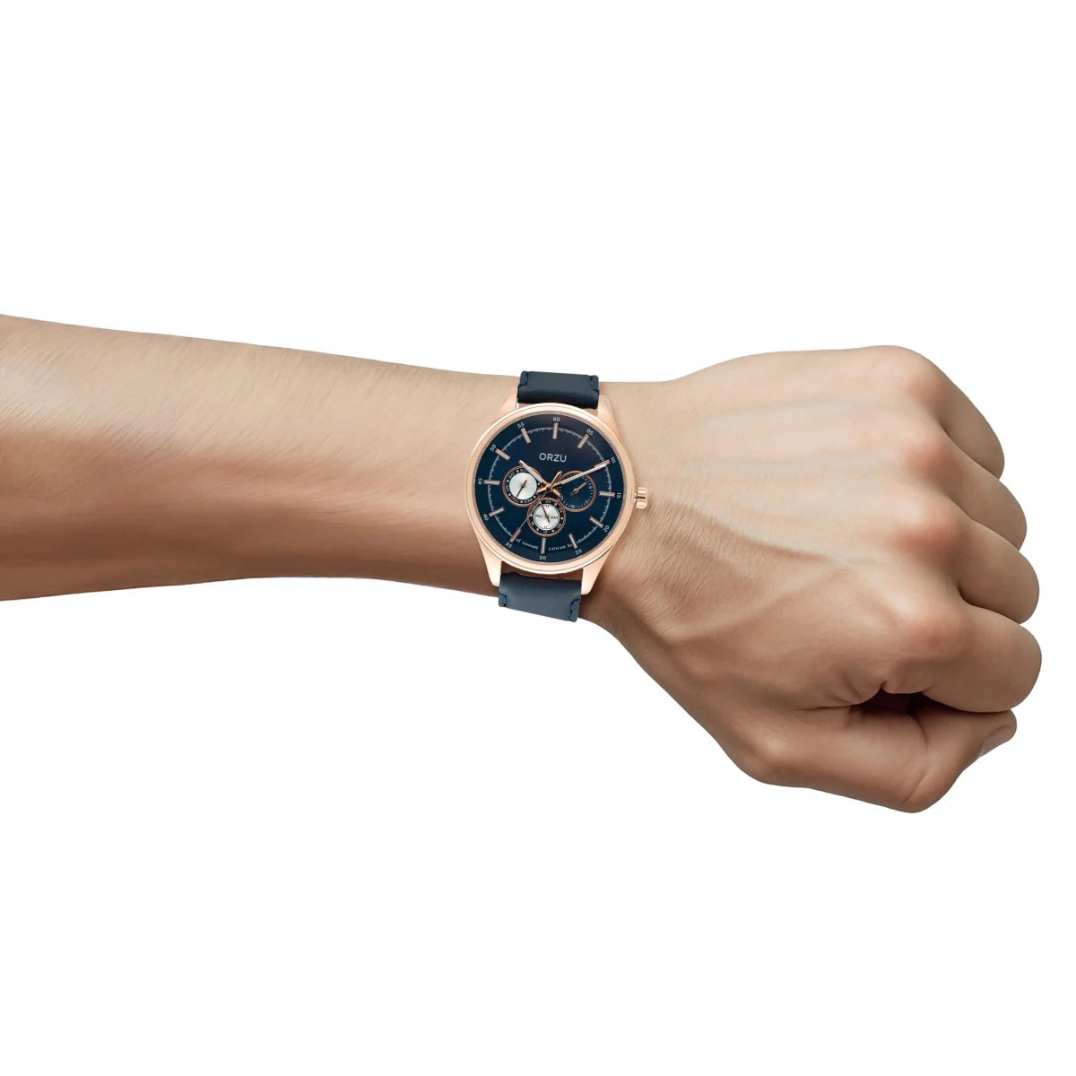 Orzu Watches - Blue Dial Leather Strap Men’s Watch