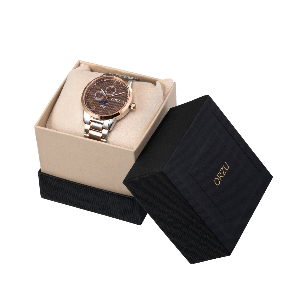 Orzu Watches - Caramel Brown Multifunction - Solid Stainless Steel