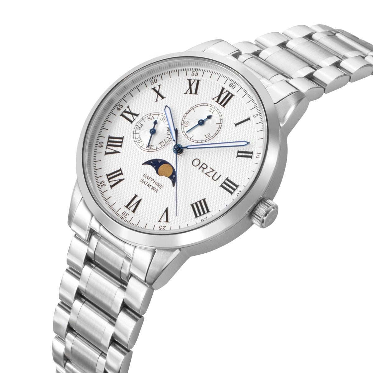 Orzu Watches - Frost White Multifunction - Solid Stainless Steel