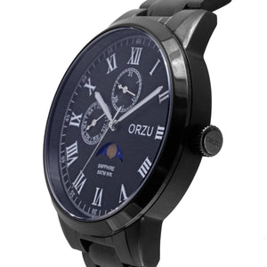 Orzu Watches - ORZU Multifunction Moon Phase Black Dial Men's Watch