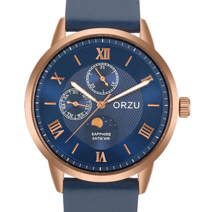 Orzu Watches - ORZU Multifunction Moon Phase Blue Dial Men's Watch