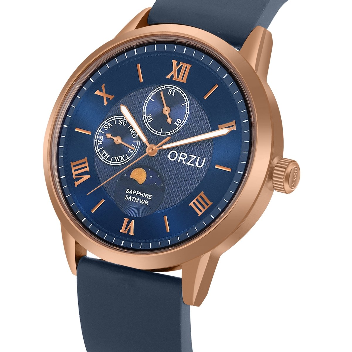 Orzu Watches - ORZU Multifunction Moon Phase Blue Dial Men's Watch