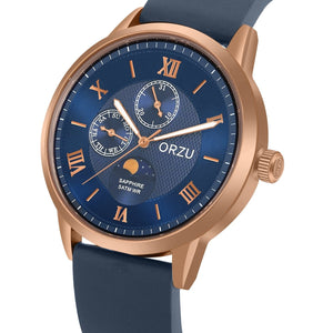 Orzu Watches - ORZU Multifunction Moon Phase Blue Dial Men's Watch