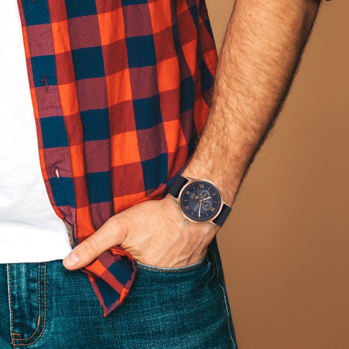 Orzu Watches - ORZU Multifunction Moon Phase Blue Dial Men's Watch