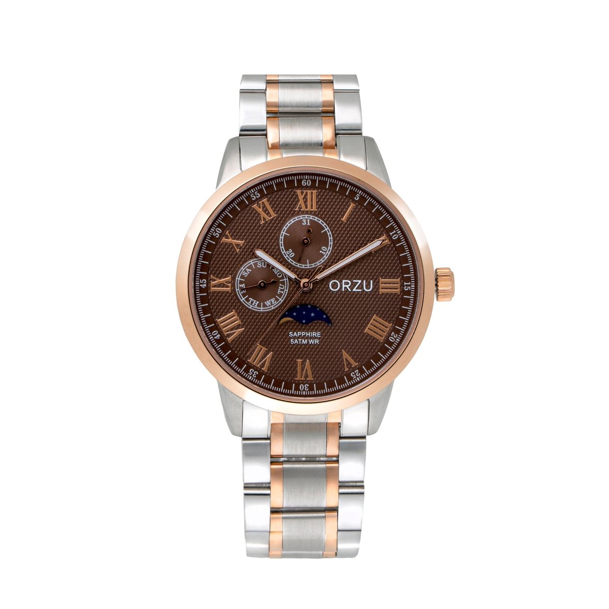 Orzu Watches - ORZU Multifunction Moon Phase Brown Dial Men's Watch