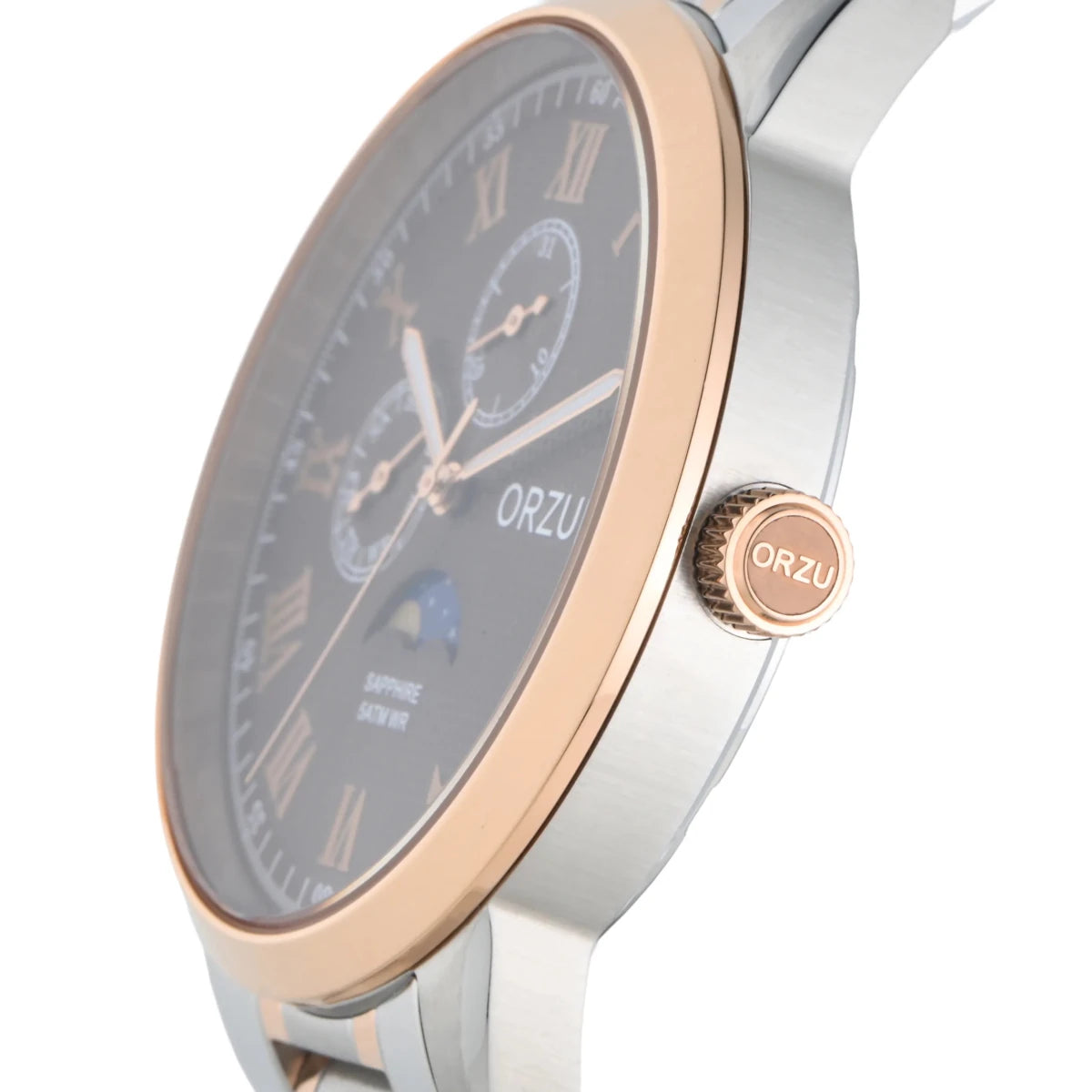Orzu Watches - ORZU Multifunction Moon Phase Brown Dial Men's Watch