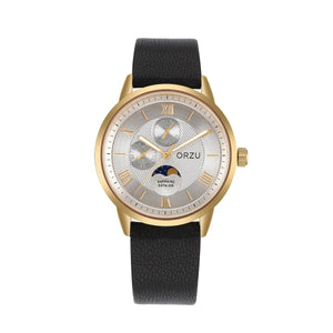 Orzu Watches - ORZU Multifunction Moon Phase Silver Dial Men's Watch