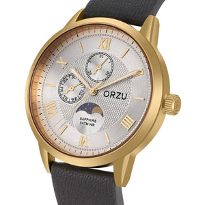 Orzu Watches - ORZU Multifunction Moon Phase Silver Dial Men's Watch