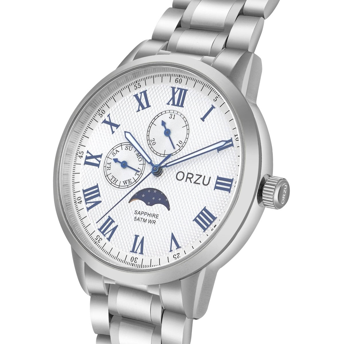 Orzu Watches - ORZU Multifunction Moon Phase White Dial Men's Watch