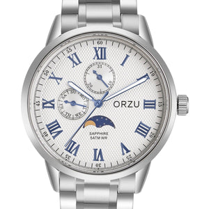 Orzu Watches - ORZU Multifunction Moon Phase White Dial Men's Watch