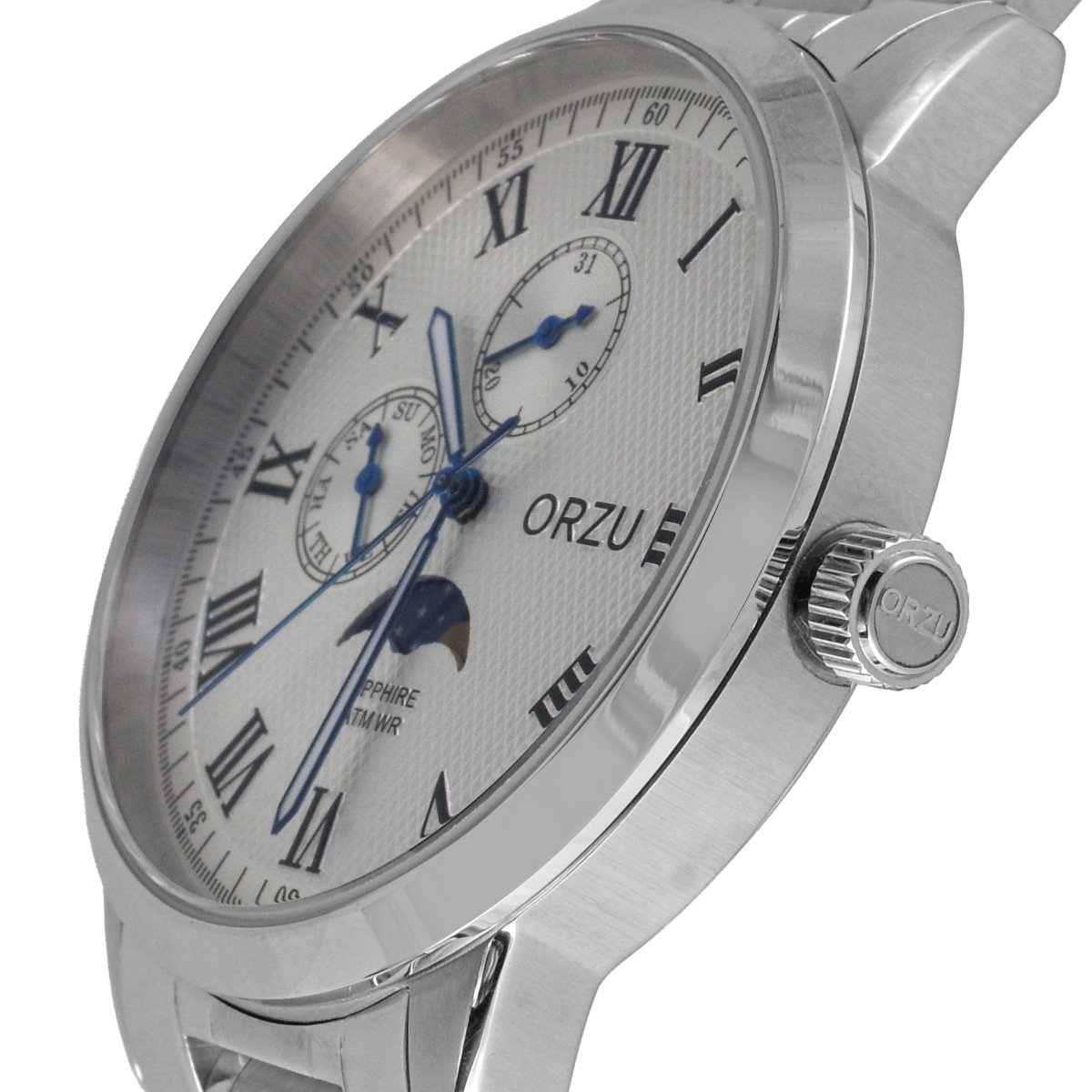 Orzu Watches - ORZU Multifunction Moon Phase White Dial Men's Watch