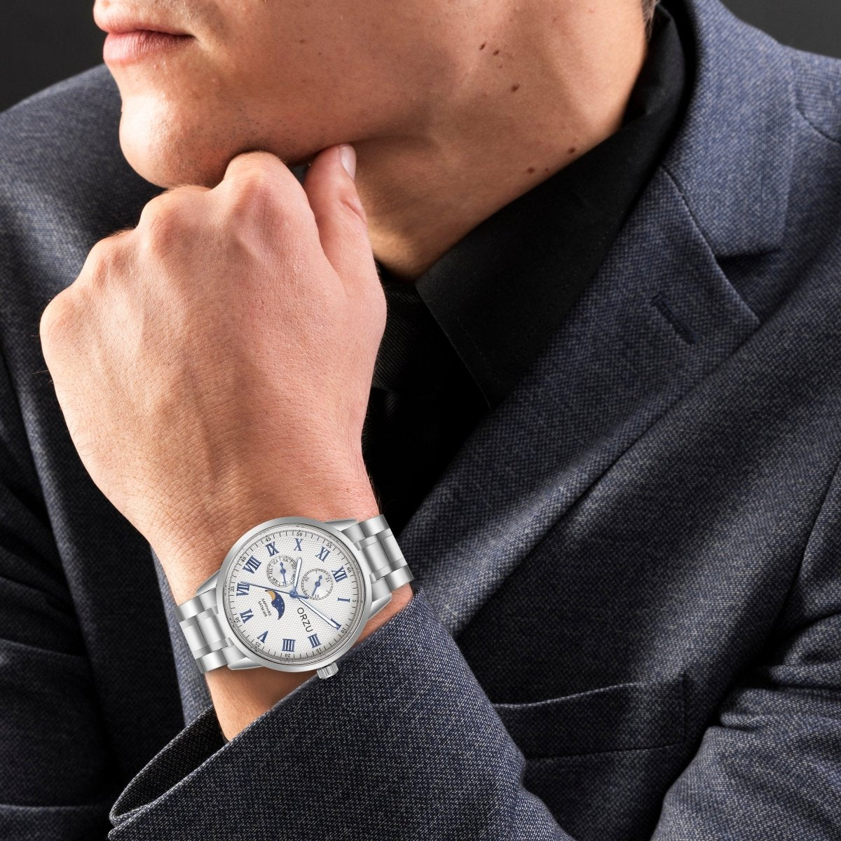 Orzu Watches - ORZU Multifunction Moon Phase White Dial Men's Watch