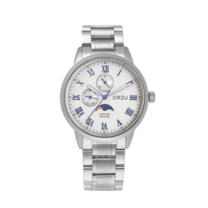 Orzu Watches - ORZU Multifunction Moon Phase White Dial Men's Watch