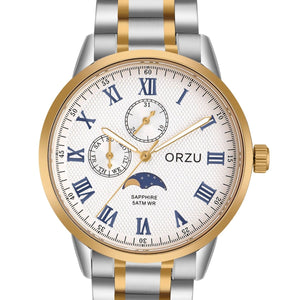 Orzu Watches - ORZU Multifunction Moon Phase White Dial Men's Watch