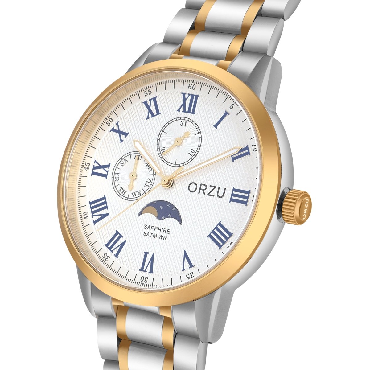 Orzu Watches - ORZU Multifunction Moon Phase White Dial Men's Watch