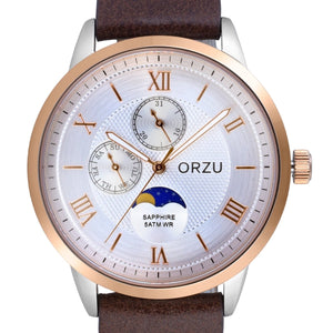 Orzu Watches - ORZU Multifunction Moon Phase White Dial Men's Watch