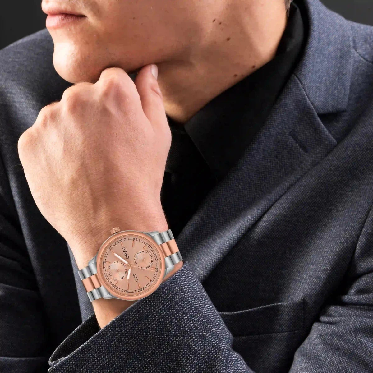 Orzu Watches - ORZU Multifunction Rose Gold Dial Men's Watch