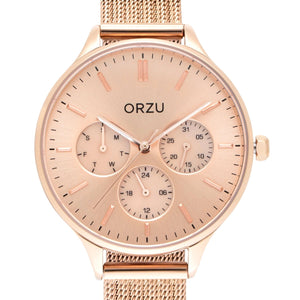 Orzu Watches - ORZU Multifunction Rose Gold Dial Women's Watch