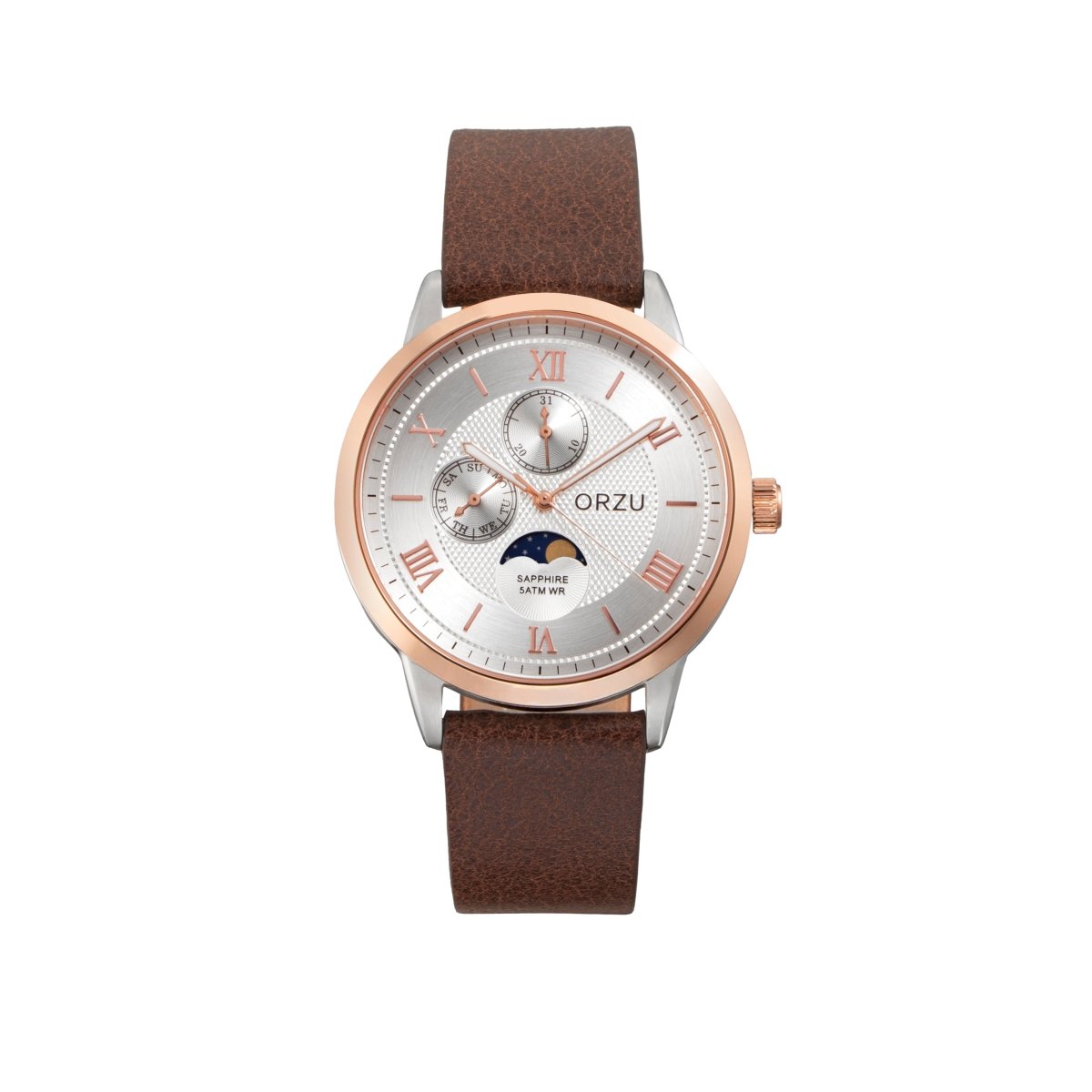 Orzu Watches - Pearl White Multifunction - Interchangeable Leather Strap