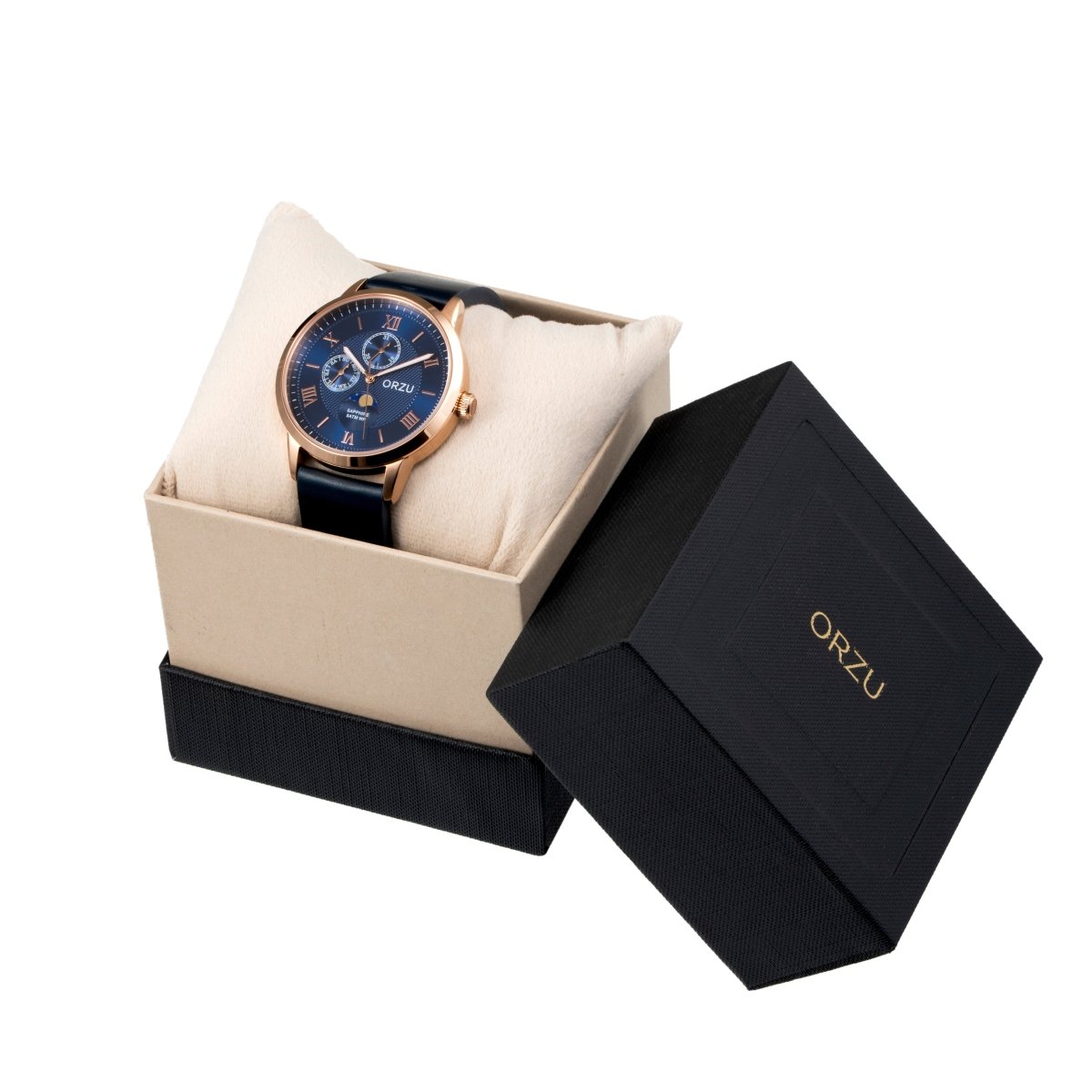 Orzu Watches - Prussian Blue Multifunction - Interchangeable Leather Strap