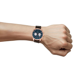 Orzu Watches - Rose Gold Case With Blue Dial Solid Watch