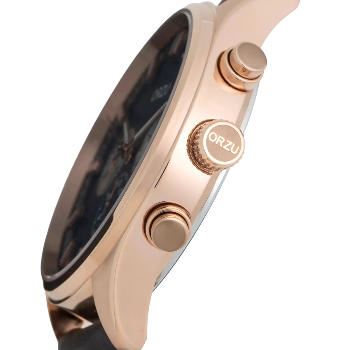 Orzu Watches - Rose Gold Case With Blue Dial Solid Watch