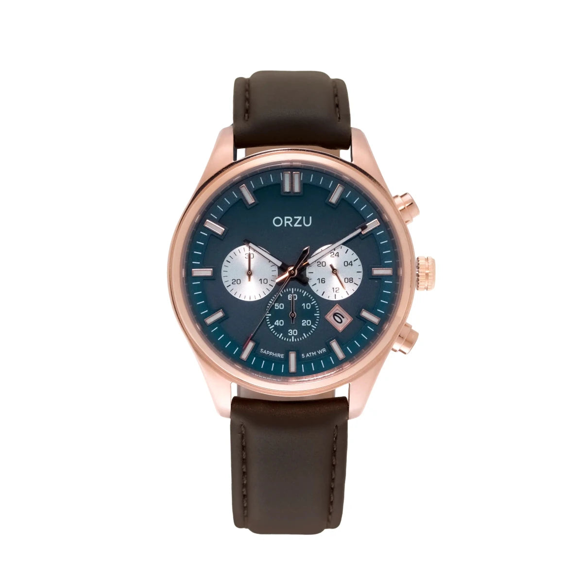 Orzu Watches - Rose Gold Case With Blue Dial Solid Watch
