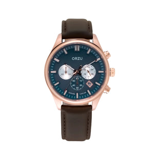 Orzu Watches - Rose Gold Case With Blue Dial Solid Watch