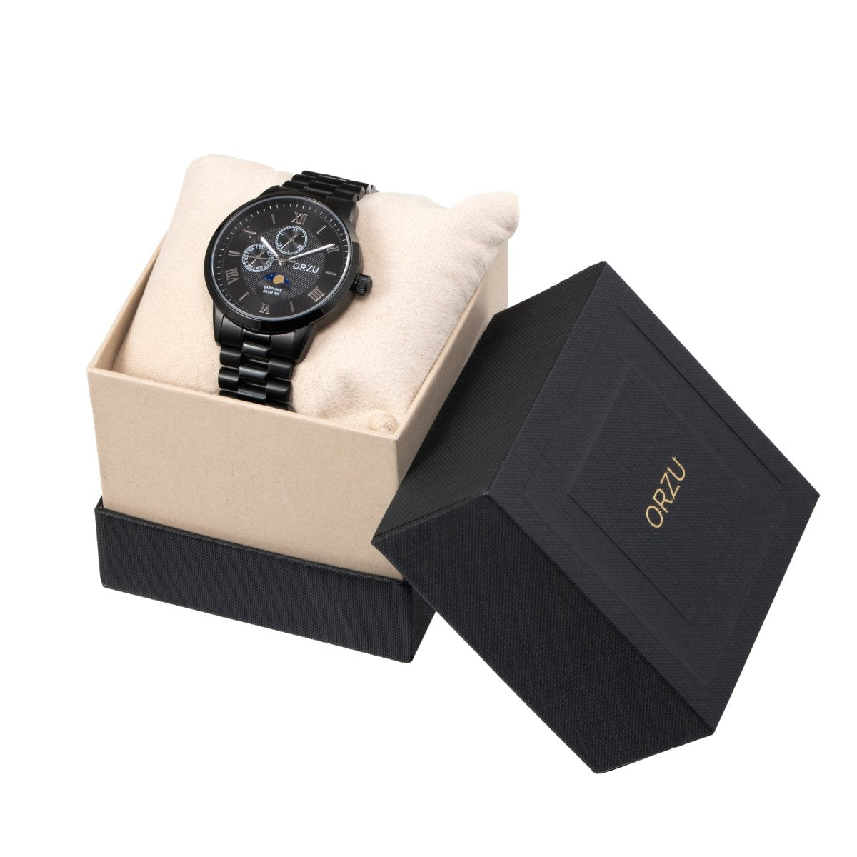 Orzu Watches - Sable Black Multifunction - Solid Stainless Steel