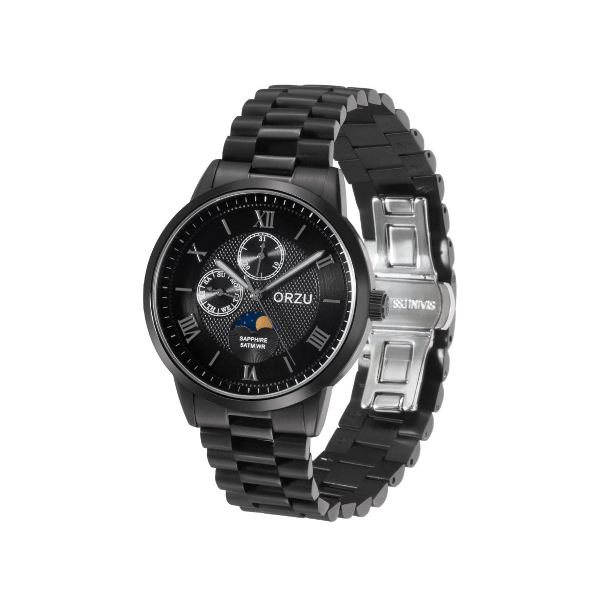 Orzu Watches - Sable Black Multifunction - Solid Stainless Steel